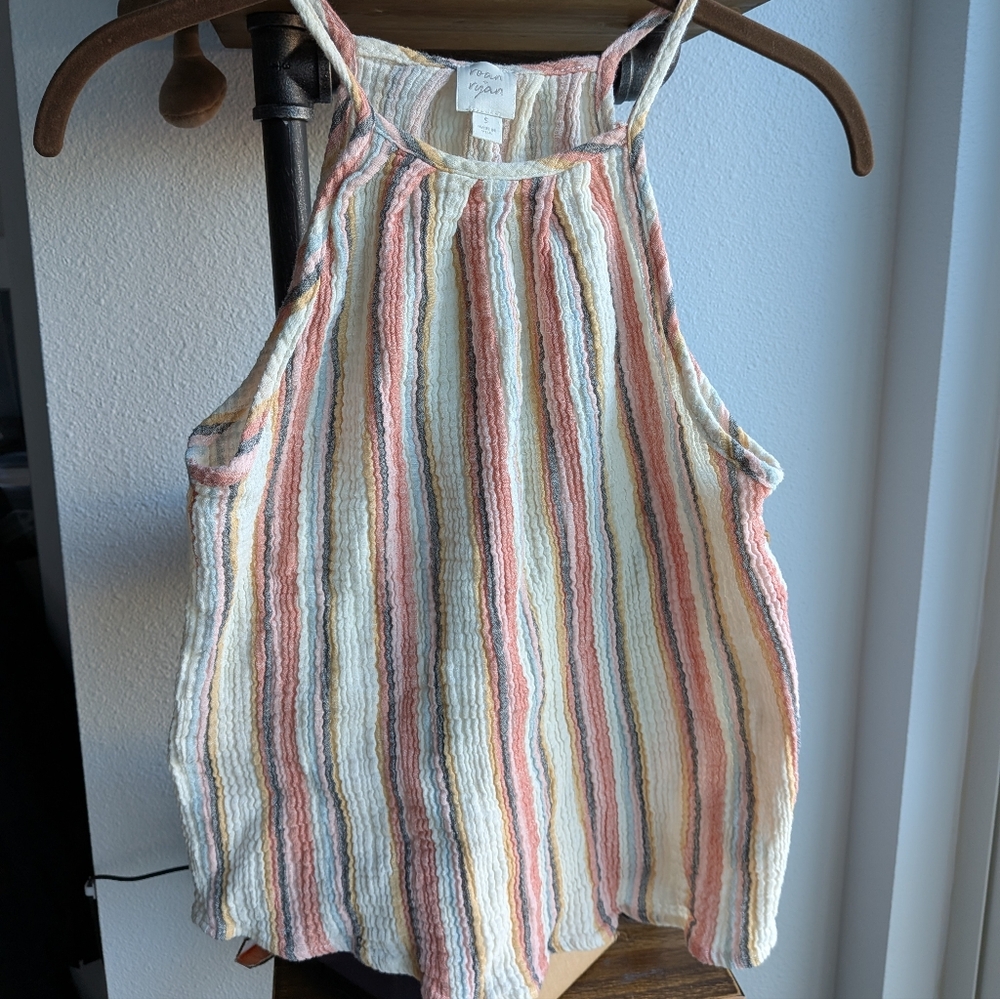 Evereve Roan + Ryan Striped Cotton Gauze Halter Top - Small - Made in USA